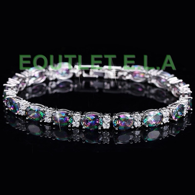 6mm Wide RAINBOW CZ Tennis Silver Bracelet-18-21cm